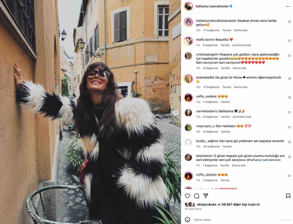 hafsanur sancaktutan in roma paylasimi begeni topladi seyahat etmek sana harika geliyor